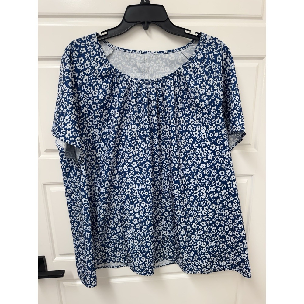 Unbranded Blue Floral Short Sleeve Blouse Top Plus Size 2XL